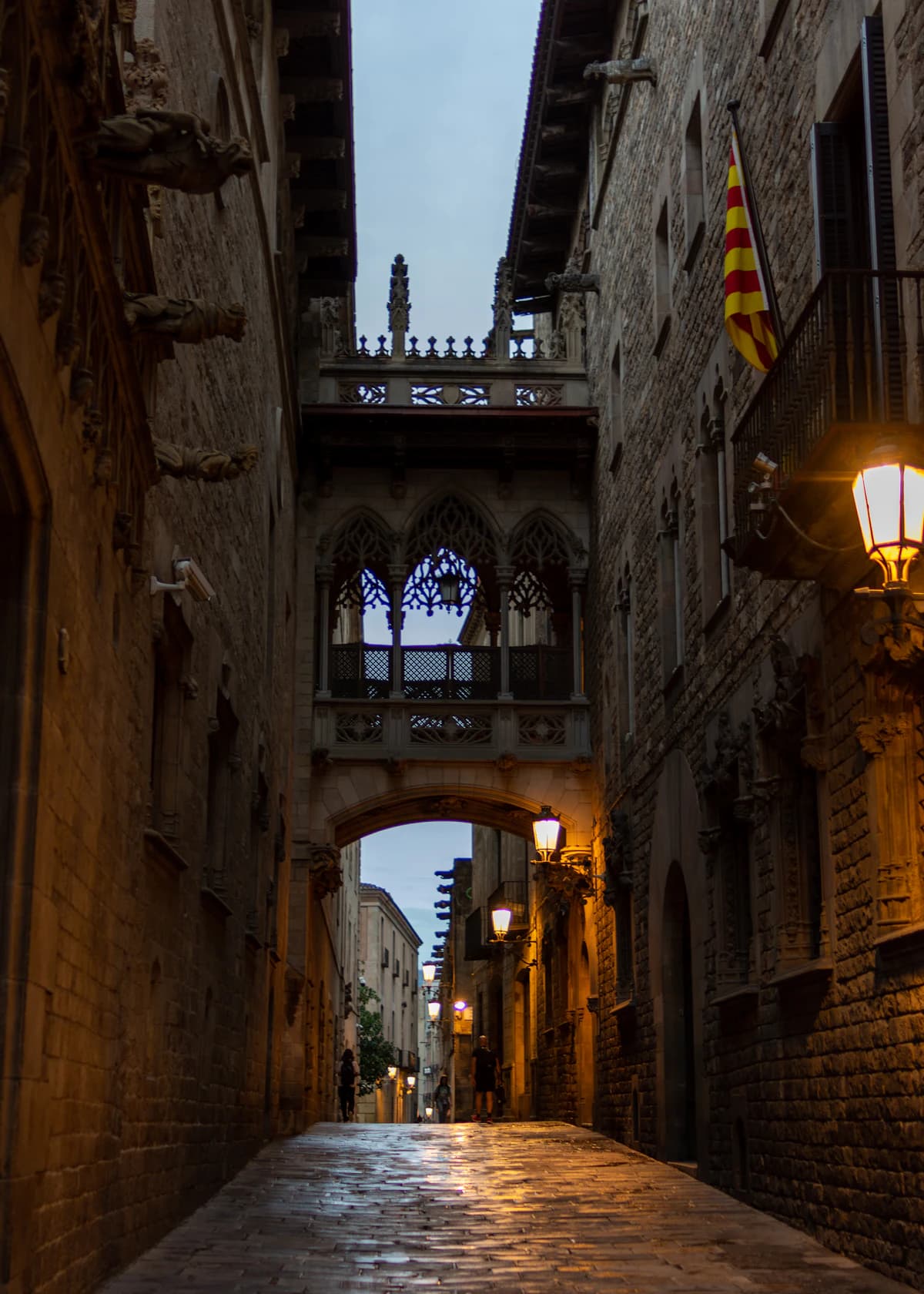 Pont del Bisbe and warm lanterns in Barcelona’s Gothic Quarter