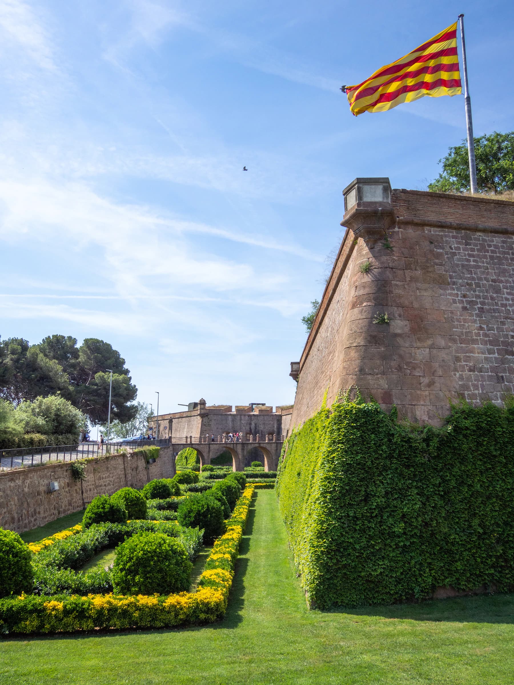 Garden and historic walls of the castle on Montjuïc