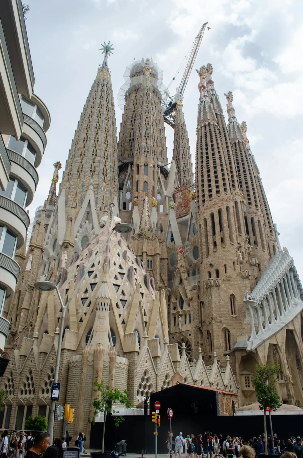 Sagrada Família towers viewed from a nearby street